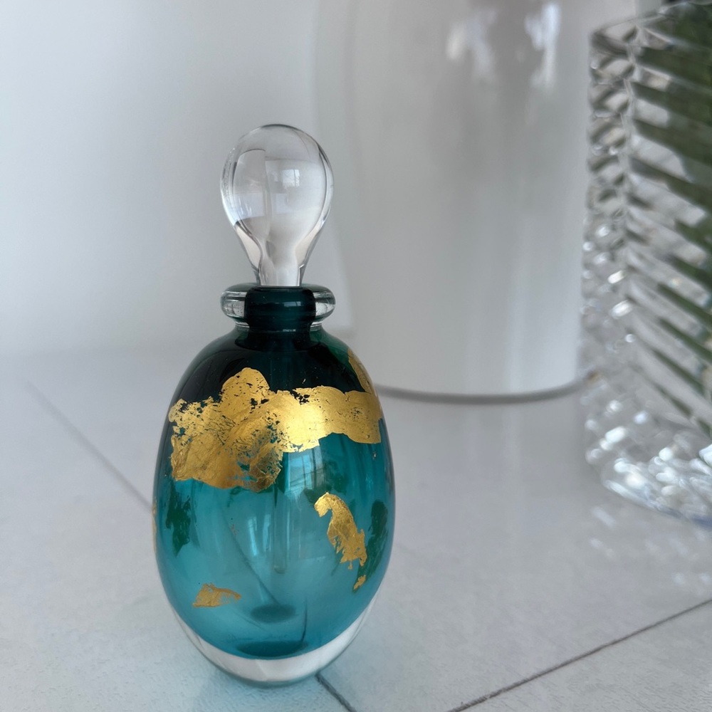 Roger Gandelman Signed Perfume Bottle Blue with Gold